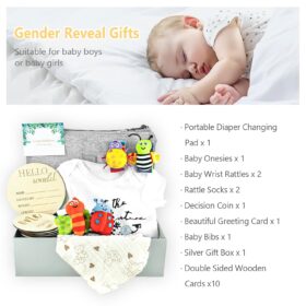 Ultimate Baby Shower Gift Set – Portable Diaper Pad, Sensory Rattle Socks, 'Let the Adventure Begin' Onesie & Milestone Cards – Perfect Unisex Registry Basket for Newborn Boys & Girls