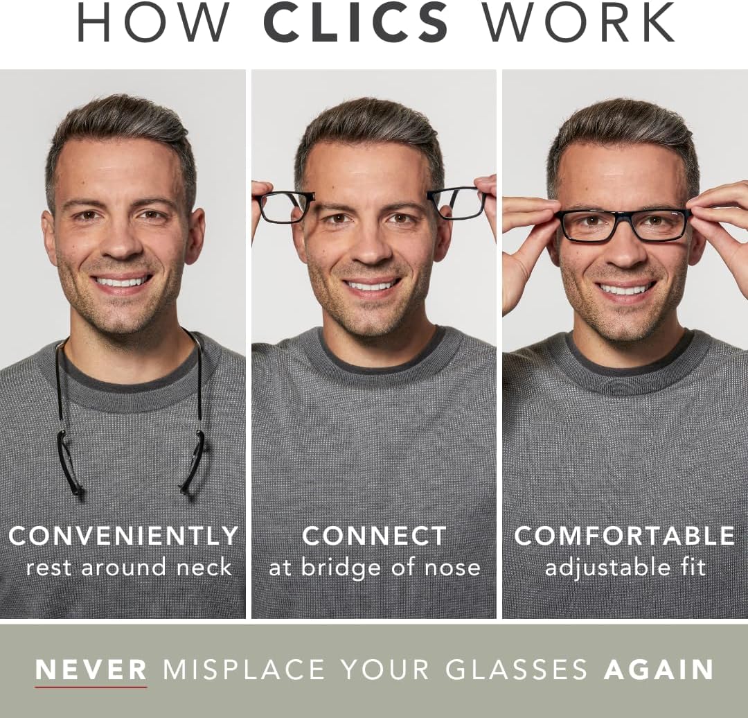 CliC Unisex Original Expandable Magnetic Reading Glasses - Adjustable M-XL Headband, Durable TR90 Frame, 3.00 Power (Jean Blue)