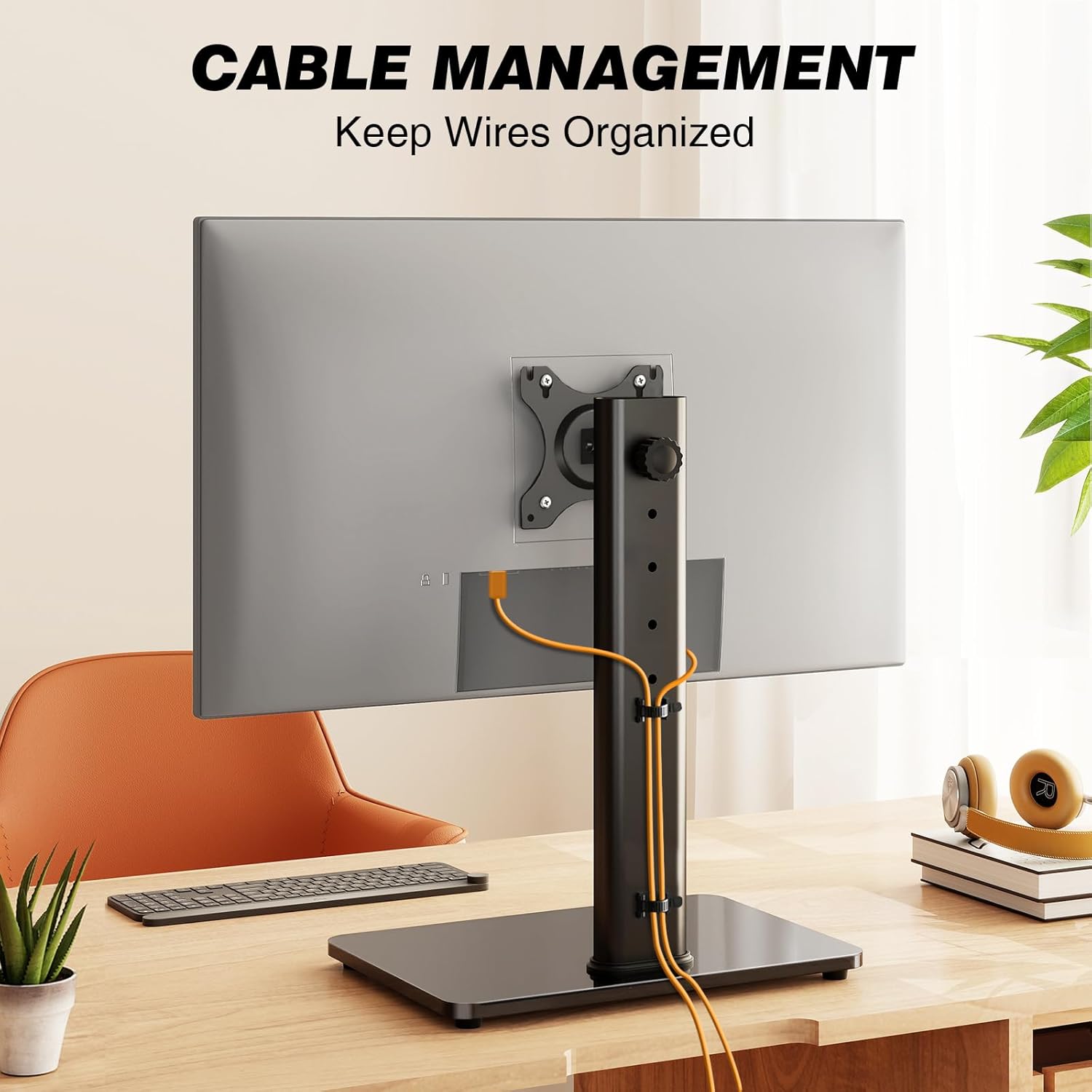 Ergonomic Single Monitor Stand Riser - VESA Mount Desk Stand for 13-32 Inch Screens, Height, Tilt & Swivel Adjustable, Universal Base up to 44lbs (75x75/100x100mm)