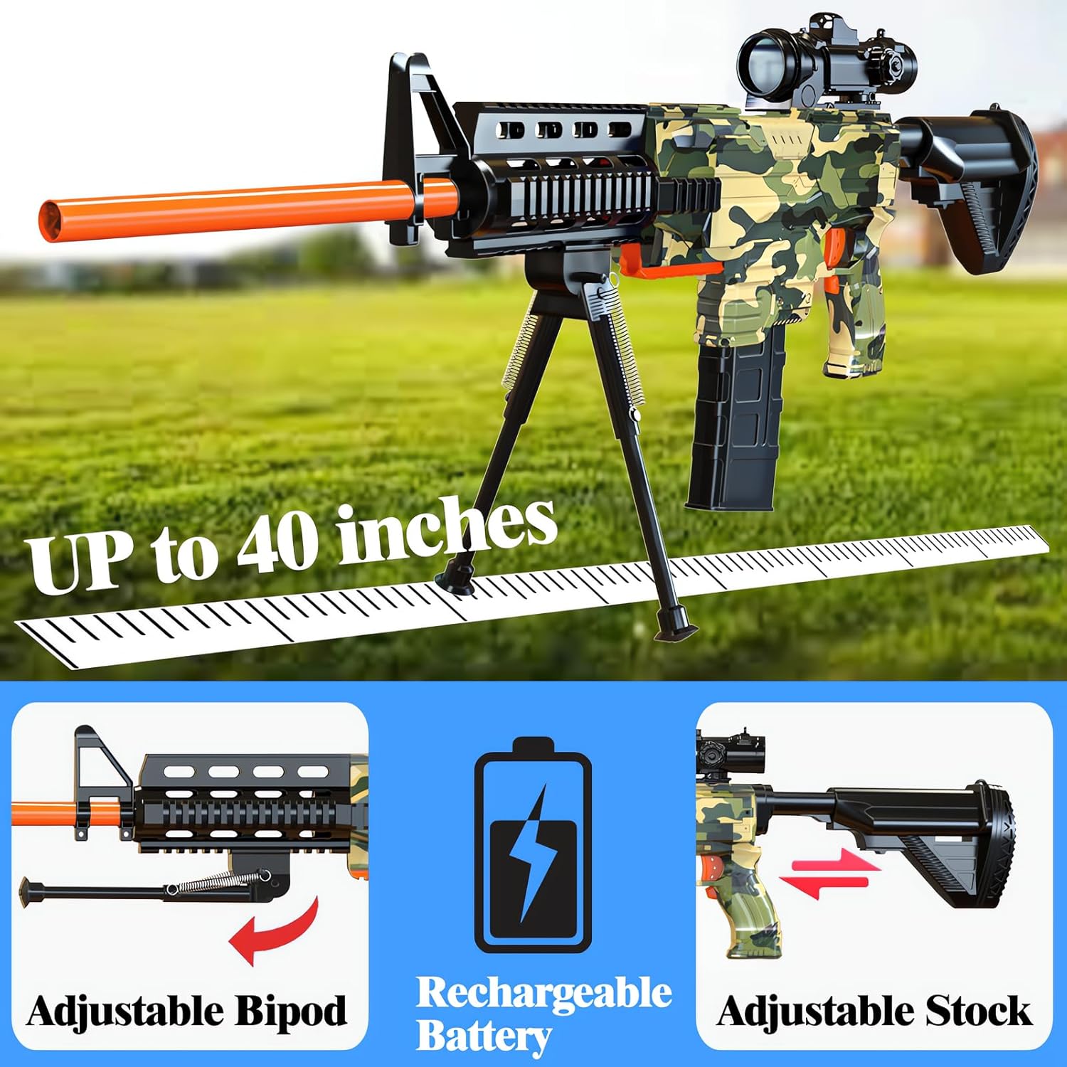 Electric Sniper Rifle Foam Blaster Kit with Tactical Vest & Rechargeable Battery – 150 Darts, Scope, Bipod, & 3-Burst Modes for Outdoor Play