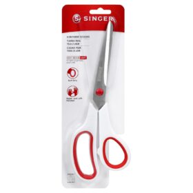 SINGER 8.5-inch Fabric Scissors with Comfort Grip – Stainless Steel Dressmaker Shears for Sewing, Quilting, and Crafts – Red & White