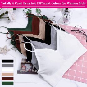 Selizo 6-Pack Wireless Sports Bras – V-Neck Cami Bralettes with Removable Pads for Women & Teens