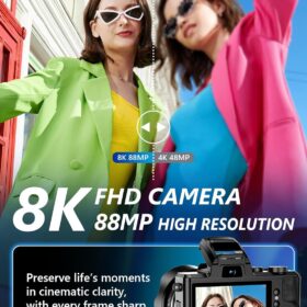 8K UHD Digital Camera for Photography with 64GB Card & 2 Batteries | 88MP WiFi Vlogging Camera, 3.2" Touchscreen, 16X Zoom, Anti-Shake, Webcam & Flash