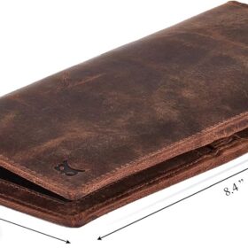 Handmade Genuine Leather Long Bifold Wallet for Men & Women - Slim RFID Blocking Credit Card Holder with Dual ID Windows in Premium Gift Box