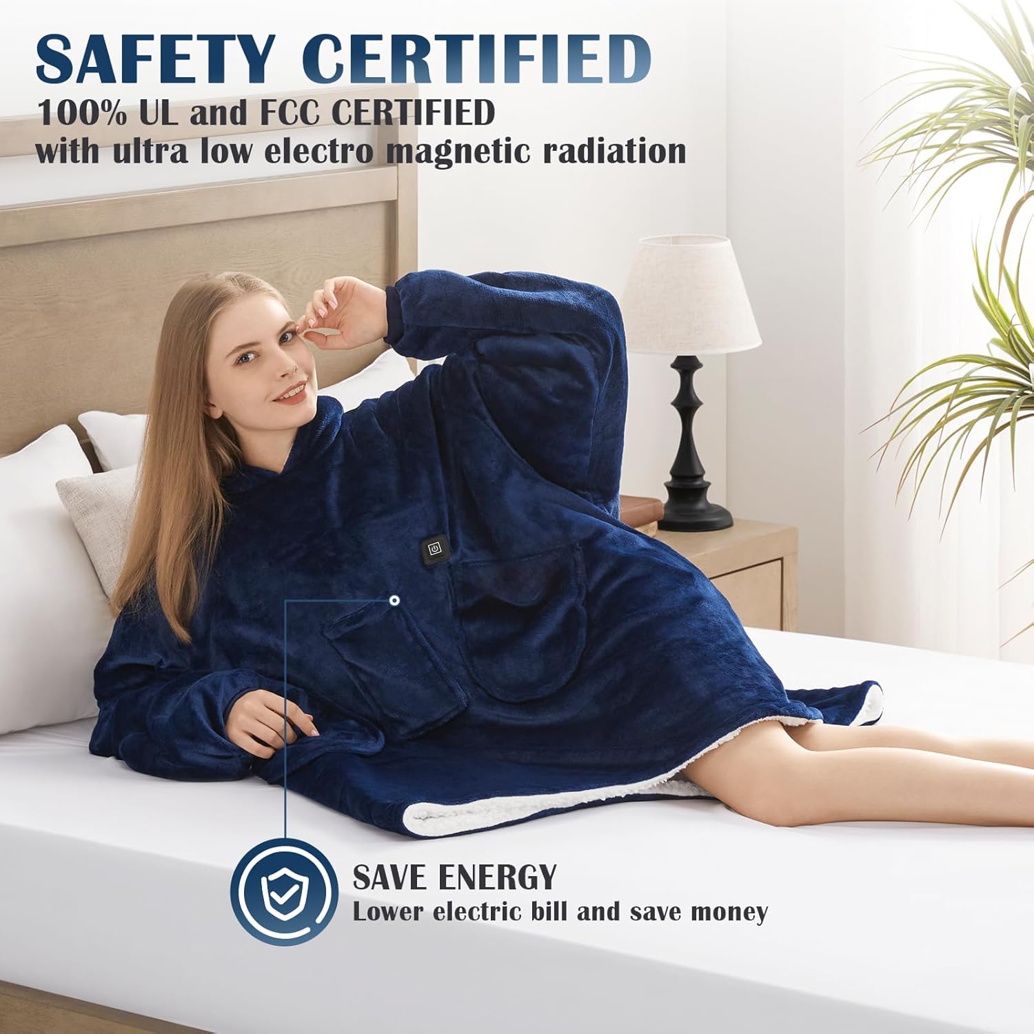 Homemate Heated Wearable Blanket Hoodie for Adults - Extra Large Oversized Electric Blanket with Battery Pack (7.4V UL Certified) - Portable Cordless Heated Shawl & Robe for Men & Women (Blue)