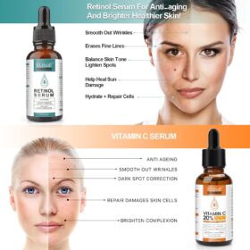 ELBBUB Vitamin C Retinol Serum for Face - Anti-Aging Treatment with Hyaluronic Acid & Amino Acids - Day & Night Brightening, Hydrating & Collagen Boosting Facial Serum