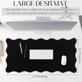Preppy Scalloped Desk Mat - Large 31.5" x 15.75" Waterproof Office Table Pad with Edge Stitching & Non-Slip Rubber Base (Black)