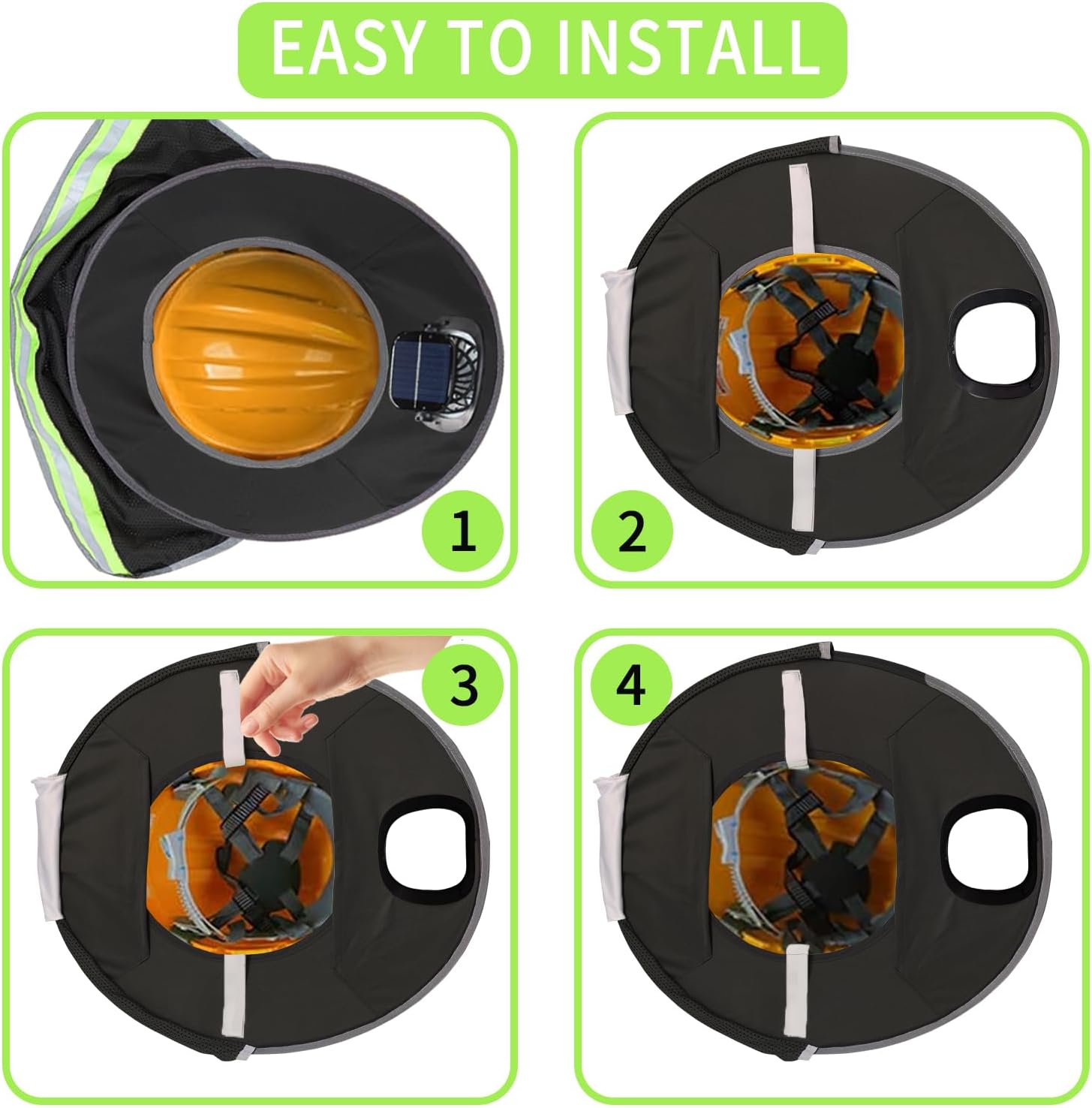 Solar Powered Cooling Hard Hat Accessory with Full Brim Sun Shade & Neck Shield - Rechargeable Dual-Mode Fan for Construction, Fishing, and Outdoor Work