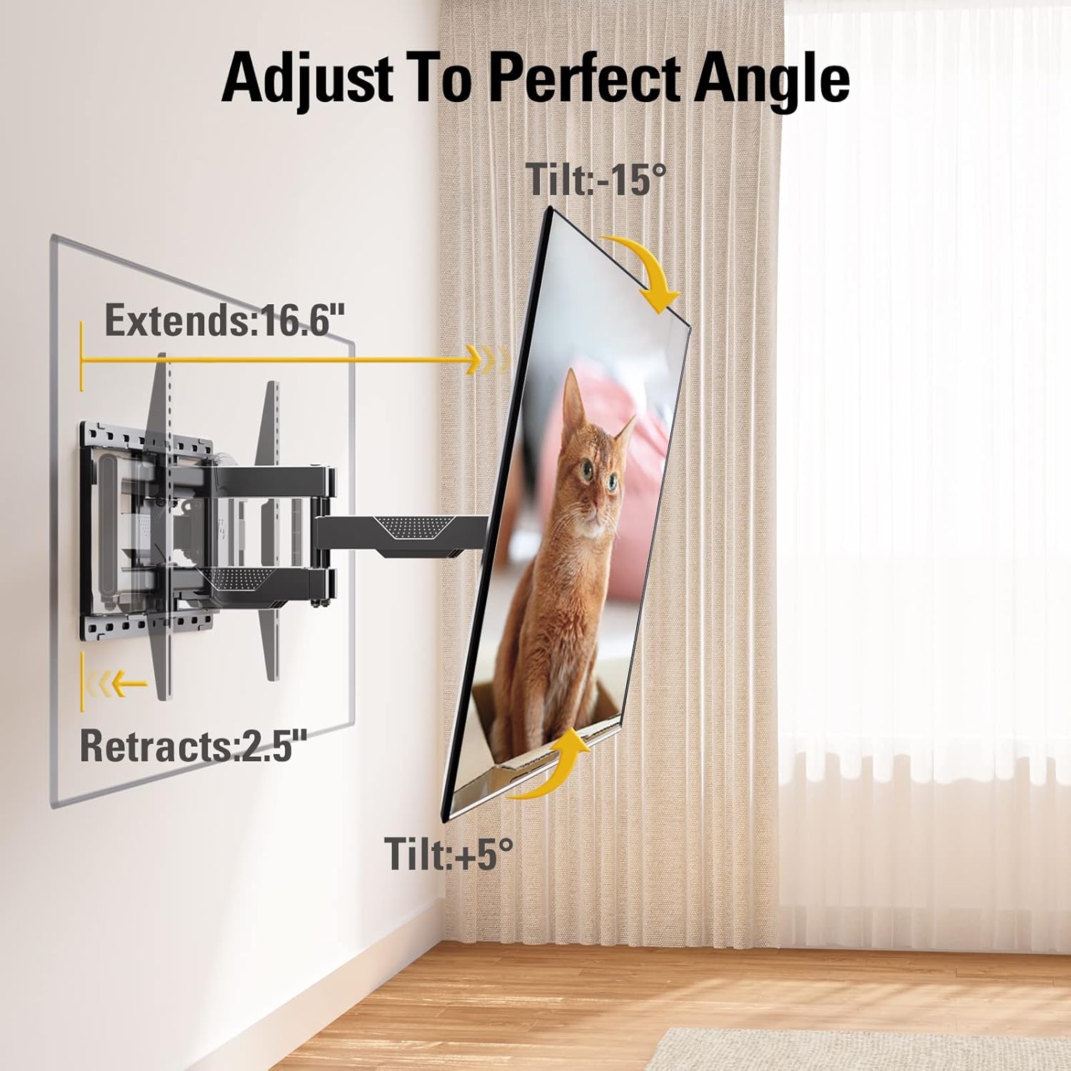 Mounting Dream MD2617 Full Motion TV Wall Mount - Articulating Dual Arm for 42-84 Inch TVs, Heavy Duty Steel Bracket, Swivel, Tilt & Rotate, Fits 16 inch Studs, Max VESA 600x400mm