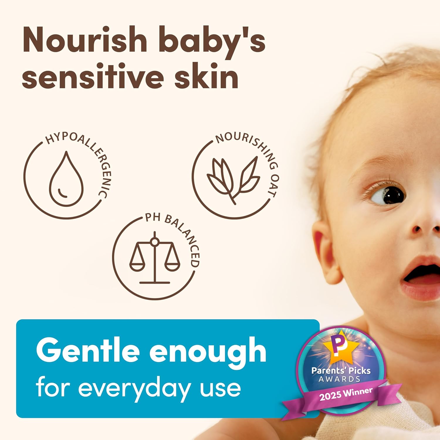 Aveeno Baby Daily Moisture Gentle Body Wash & Shampoo with Natural Oat Extract – 2-in-1 Tear-Free Formula for Sensitive Skin & Hair, 18 fl oz