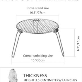 RROMATELX Heavy Duty 304 Stainless Steel Folding Camping Grill - Portable Campfire Stove Grate with Carrying Bag for Backpacking, Hiking & Outdoor BBQ