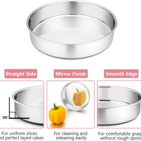 P&P CHEF Stainless Steel Cake Pan Set – 3-Piece Round Tiered Baking Tins (4", 6", 8") – Heavy Duty, Non-Toxic, & Dishwasher Safe for Layer Cakes