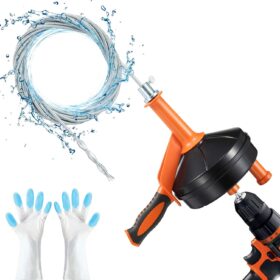 25 Ft Drain Auger Plumbing Snake with Drill Adapter - Manual or Powered Sink Auger for Kitchen, Bathroom, Shower Clog Removal (Includes Gloves)