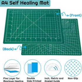 Anezus 5-Ply Self-Healing Cutting Mat – Double-Sided A4 Rotary Cutting Board with Grid Lines for Sewing, Quilting, and Crafts