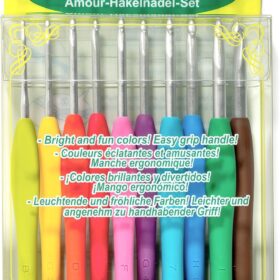 Clover Amour Crochet Hook Set (10 Sizes) - Colorful Ergonomic Handles with Soft Grip for Pain-Free Crocheting