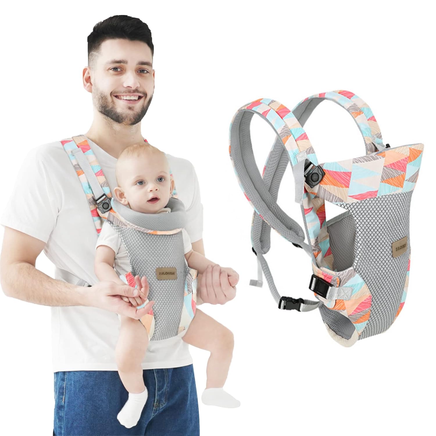 IULONEE 4-in-1 Ergonomic Baby Carrier – Adjustable Front & Back Infant Sling, Breathable Cotton Toddler Backpack with Waist Support for 7-45 lbs (Colorful)
