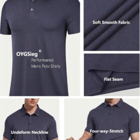 OYGSieg Men's Performance Polo Shirts - 6 Pack Moisture Wicking Short Sleeve Athletic Golf Shirts with Soft Collars