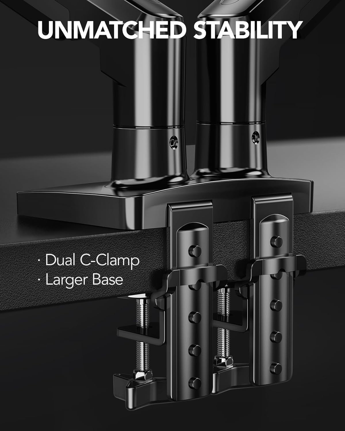 HUANUO Dual Monitor Stand – Full Motion Desk Mount for 13-32 inch Screens, VESA 75x100mm, Integrated Cable Management, C-Clamp & Grommet Base Included