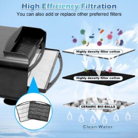 Turtle Tank Filter – 290GPH Adjustable Internal Aquarium Filter for 20-75 Gallon Freshwater and Saltwater Tanks