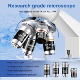 Trinocular Compound Microscope with HD Camera – 40X-5000X Magnification, 195 Achromatic Objective Lens, Dual Mechanical Stage, and Complete 50-Piece Lab Accessory Kit