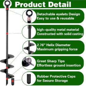 Heavy Duty 18-Inch Ground Anchors (4-Pack) - Spiral Auger Stakes for Swing Sets, Trampolines, Sheds, and Tents - Includes T-Handle and Drill Bit