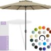 Midtown Umbrellas 9 Ft Aluminum Patio Umbrella - 10-Year Fade-Resistant Terylast Canopy with Auto-Tilt & Reinforced Ribs - Chestnut Beige