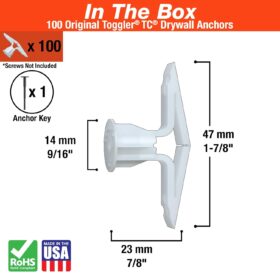 TOGGLER Toggle TC Commercial Drywall Anchors (100-Pack) - High Performance 5/8" to 3/4" Grip, #6 to #14 Screw Size - Made in USA