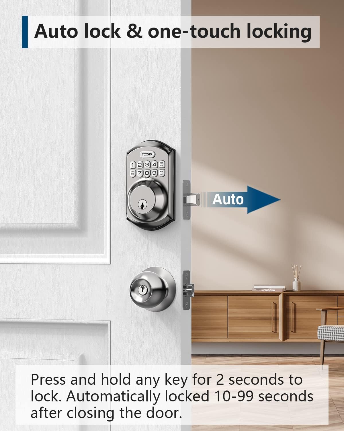 TEEHO TE001 Keyless Entry Door Lock with Keypad - Smart Electronic Deadbolt for Front Door, Auto Lock, 20 User Codes, Easy Installation (Satin Nickel)