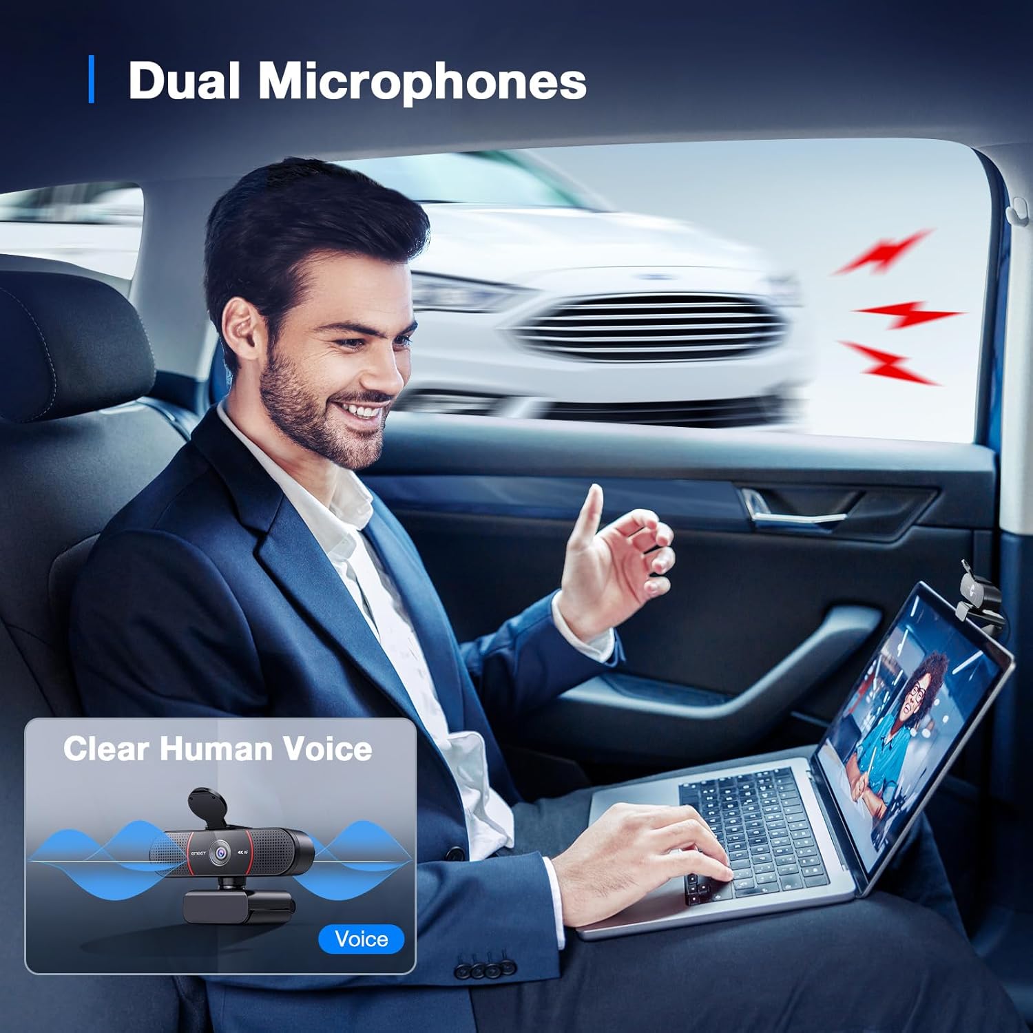 EMEET C960 4K Webcam for PC – Ultra HD USB Web Camera with PDAF Auto Focus, Noise-Reducing Microphones, Privacy Cover, & Adjustable Mount for Remote Work, Streaming, and Online Meetings