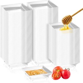 100 Pack Mini Dessert Plates – 2.4” Clear Disposable Plastic Sauce Dishes for Appetizers, Tasting Parties & Catering