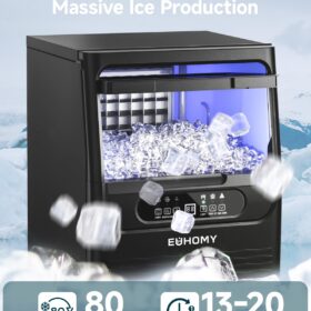 EUHOMY Commercial Ice Maker Machine - 80 lbs/24H, Under Counter Freestanding Ice Cube Maker with Water Filter, 36 Clear Cubes in 8-12 Mins, 12 lbs Storage for Home, Bar, Cafe