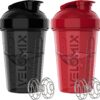 VELOMIX 20oz Protein Shaker Bottles Twin Pack - Leak Proof Mixer Cups with Wire Whisk Ball for Gym Supplements & Pre-Workout Shakes (Black/Red)