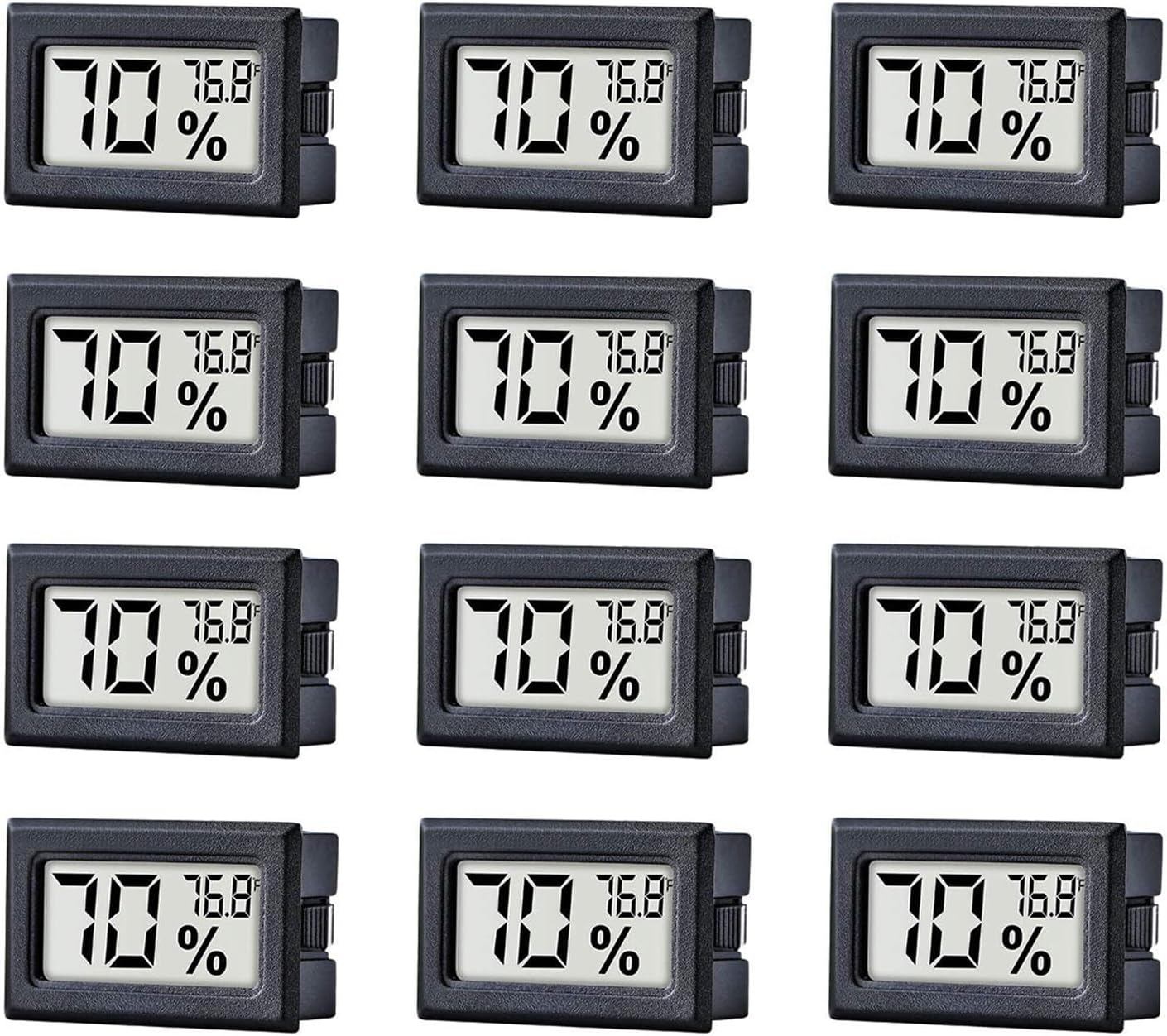 12-Pack Digital Mini Hygrometer Thermometer – Accurate Indoor Temperature & Humidity Monitor LCD Display (°F) for Greenhouses, Humidors, and Home