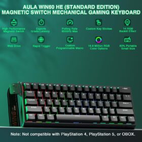AULA WIN60 HE 60% Magnetic Switch Gaming Keyboard – 8000Hz Polling, Rapid Trigger, Hall Effect Mechanical, Compact Wired Design for PC & Esports