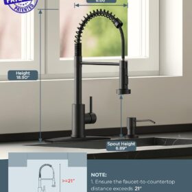 FORIOUS Commercial Spring Kitchen Faucet – Stainless Steel Pull Down Sprayer with Single Handle for Laundry, Bar, and Farmhouse Sinks