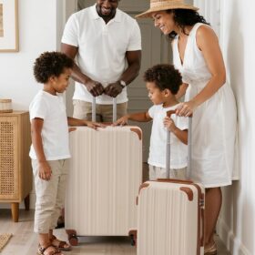 Coolife 5-Piece Luggage Set – Lightweight ABS Hardshell Suitcase with TSA Lock & Spinner Wheels (Apricot Black)