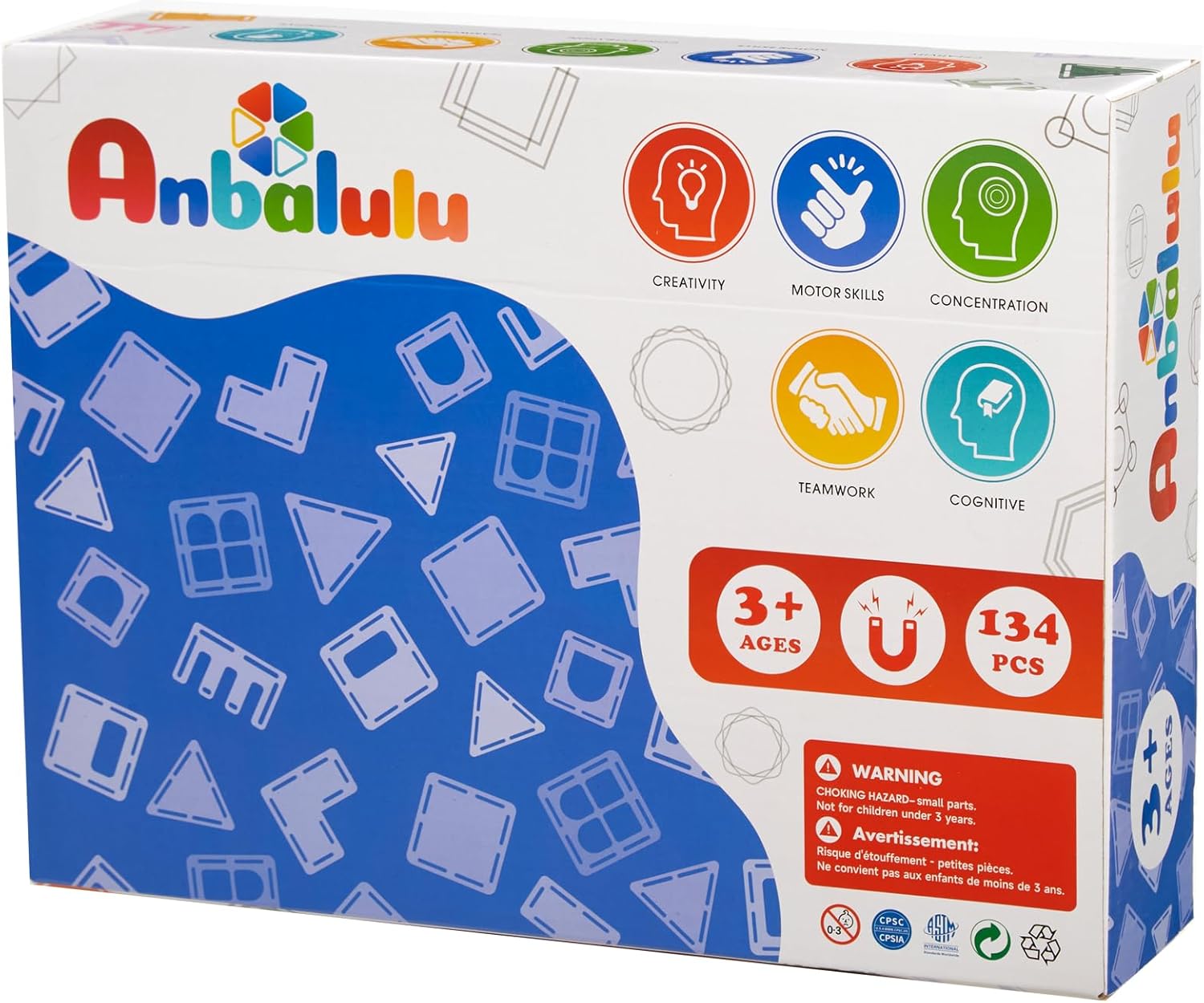 134-Piece Magnetic Building Tiles Set – Large 3D STEM Stacking Blocks with 2 Cars & Idea Book