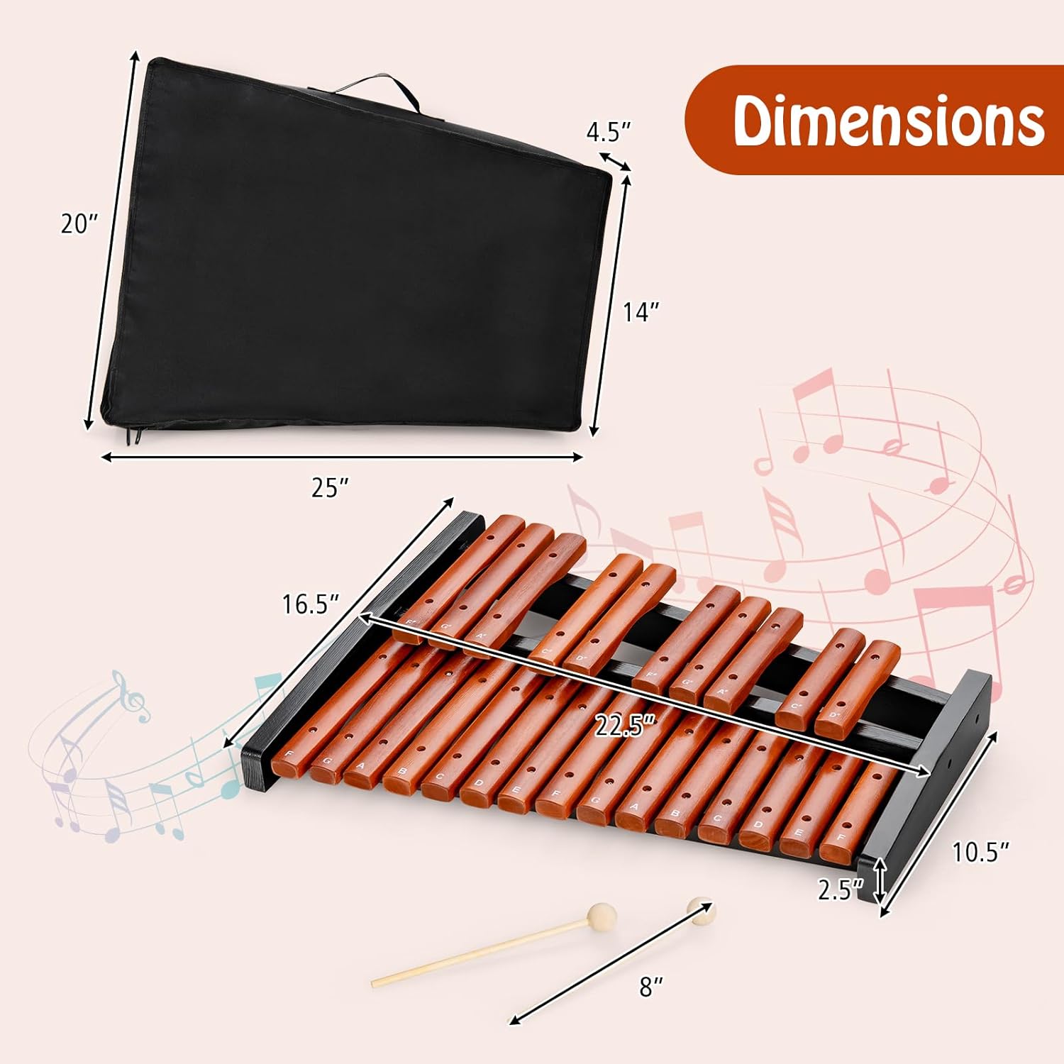 Costzon 25-Note Wood Xylophone - Portable Percussion Instrument with Mallets, Carrying Bag & Musical Chart for Beginners, Students & Band Practice