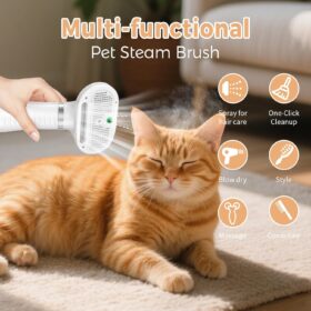 5-in-1 Cat Steam Brush with 600W Pet Dryer, Steam Grooming & Self-Cleaning Shedding Comb for Dogs & Cats
