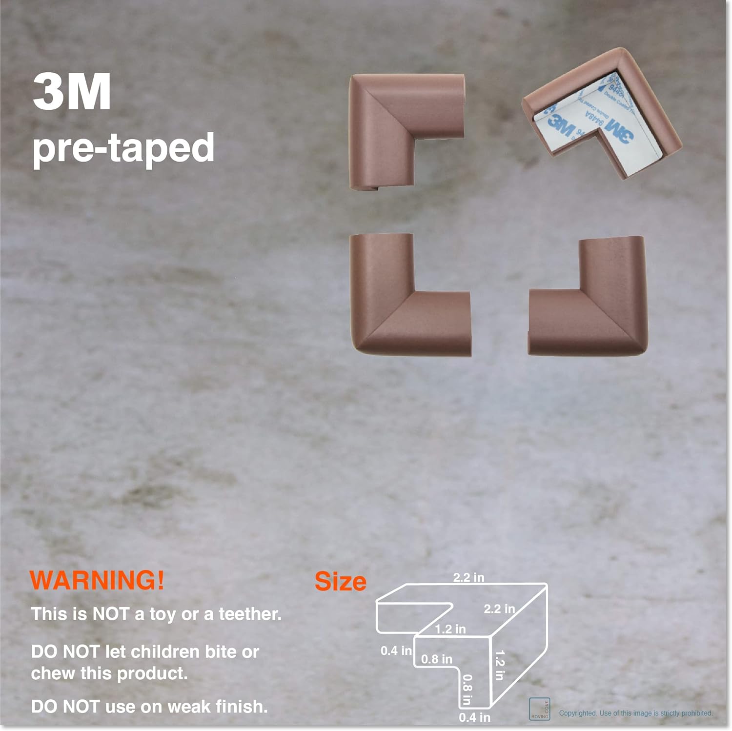 Roving Cove Baby Proofing Corner Protectors – 4 Pack Heavy-Duty Coffee Brown Foam Guards with 3M Adhesive Tape