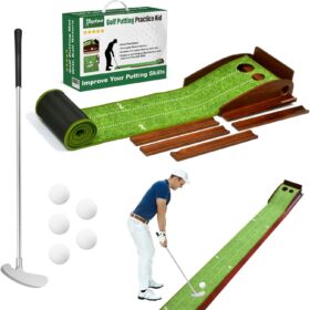 Toptoo Golf Putting Mat with Automatic Ball Return – 9.84 ft Indoor/Outdoor Practice Green with Putter & 5 Balls