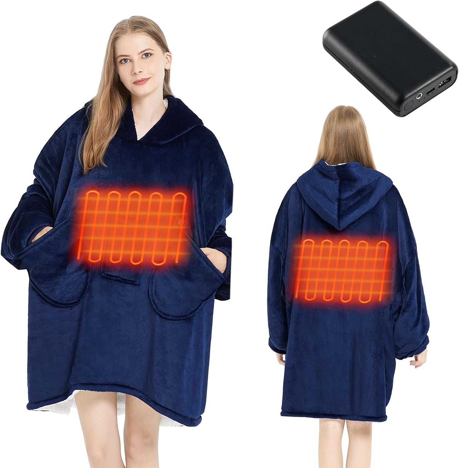 Homemate Heated Wearable Blanket Hoodie for Adults - Extra Large Oversized Electric Blanket with Battery Pack (7.4V UL Certified) - Portable Cordless Heated Shawl & Robe for Men & Women (Blue)