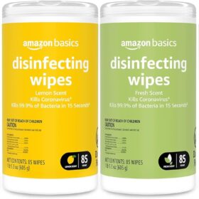 Amazon Basics Disinfecting Wipes - 3-Pack Canisters (255 Wipes Total) - Lemon Scent Multi-Surface Cleaner