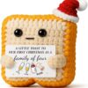 First Christmas as a Family of Four 2025 - Handmade Crochet Toast Ornament - Unique Pregnancy Announcement, New Mom & Dad Gift, or Dog Mom Present - Cute Holiday Stocking Stuffer & Tree Décor