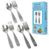 CHILLOUT LIFE 6-Piece Kids Stainless Steel Silverware Set – Ergonomic Toddler Flatware with Fruit Engravings (3 Spoons & 3 Forks)