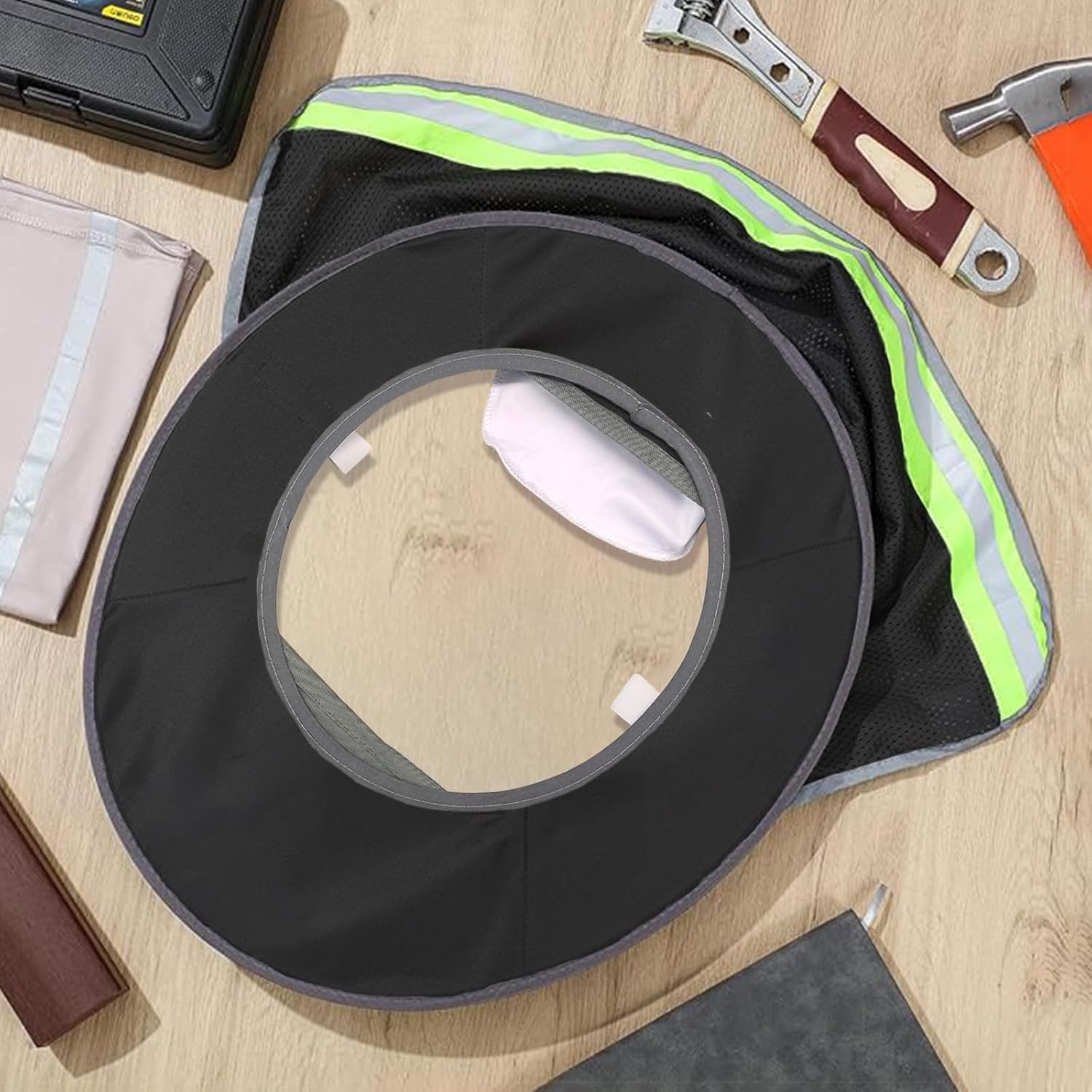 Solar Powered Cooling Hard Hat Accessory with Full Brim Sun Shade & Neck Shield - Rechargeable Dual-Mode Fan for Construction, Fishing, and Outdoor Work