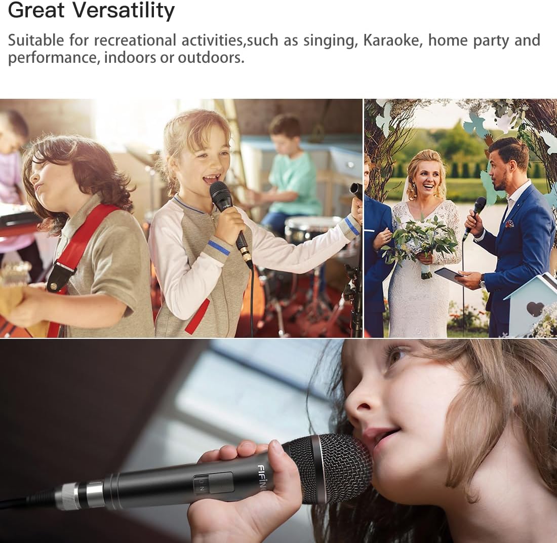 FIFINE K6 Wired Dynamic Vocal Microphone - Professional Handheld Karaoke Mic with 14.8ft Detachable Cable, 1/4'' Plug, ON/Off Switch for Singing, Speech, and DJ