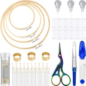 Mudder 53-Piece Premium Embroidery Starter Kit – All-in-One Cross Stitch Set with Bamboo Hoops, Scissors, Needles, and Sewing Accessories (Blue)