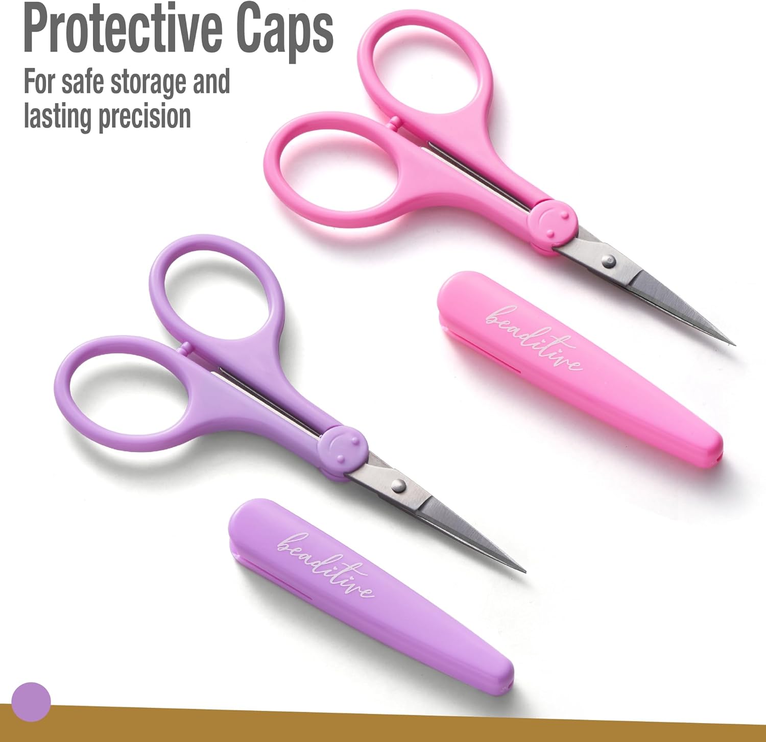 Beaditive High Precision Detail Scissors Set (2-Piece) | Ultra-Sharp Fine Tips for Crafting, Sewing & Scrapbooking | Stainless Steel with Protective Sheaths (Pastel Pink & Purple)