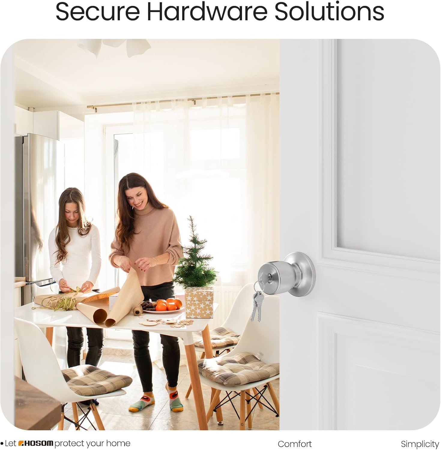 HOSOM Keyed Entry Door Knob with Single Cylinder Deadlock - Satin Nickel Heavy Duty Security Handle for Home, Office, and Exterior Doors